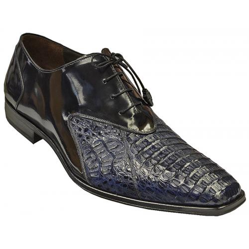 Mezlan "Bergen" Navy Blue Genuine Hornback Crocodile / Lambskin Shoes 13673